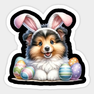 Shetland Sheepdog Bunny Ears Easter Eggs Happy Easter Day Sticker